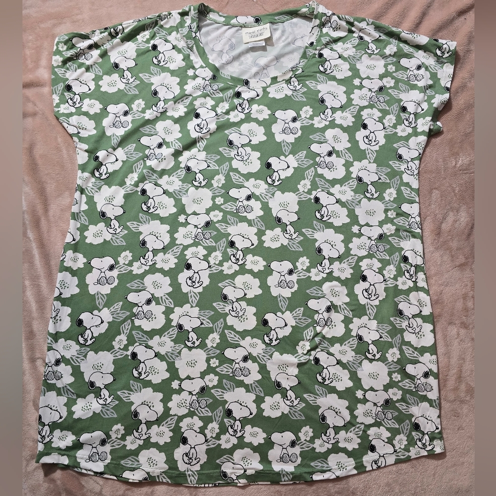 Munki Munki Peanuts Snoopy Green Floral Night Shirt Sleep Shirt Plus Size 1X